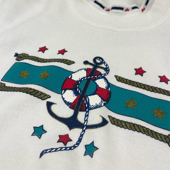 Vintage Boat Marina Sailor Sea Anchor Ocean White Crewneck Size Large - Picture 3 of 8